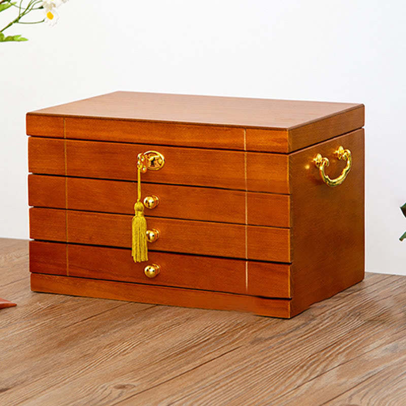 Retro Solid Wood Jewelry Box Four-Layer Wooden Jewelry Storage Box