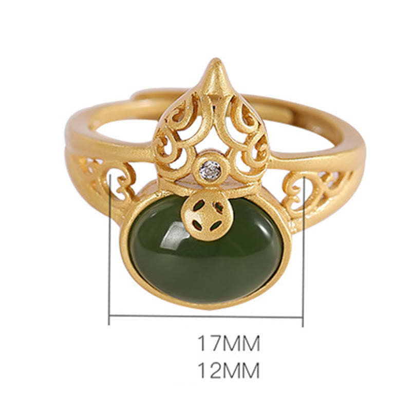 Gourd Cyan Jade Copper Coin Success Luck Adjustable Ring