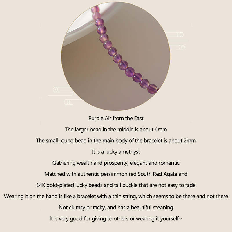 2mm Ultra-Thin Beads Natural Amethyst 14k Gold Plated Copper Inner Peace Meditation Bracelet