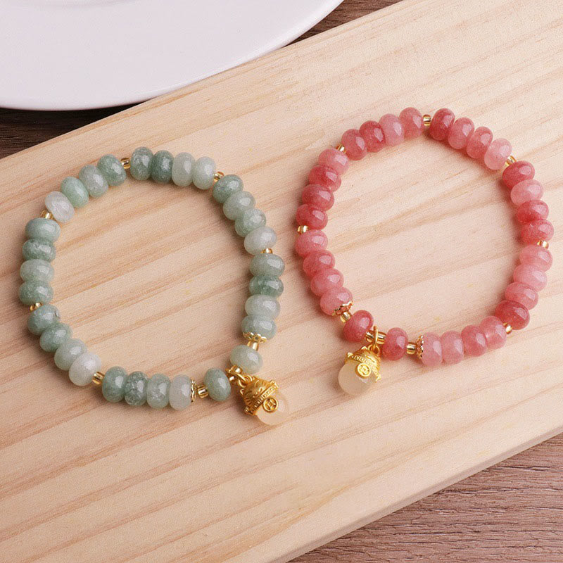Strawberry Quartz Cyan Jade Lucky Cat Beads Healing Bracelet