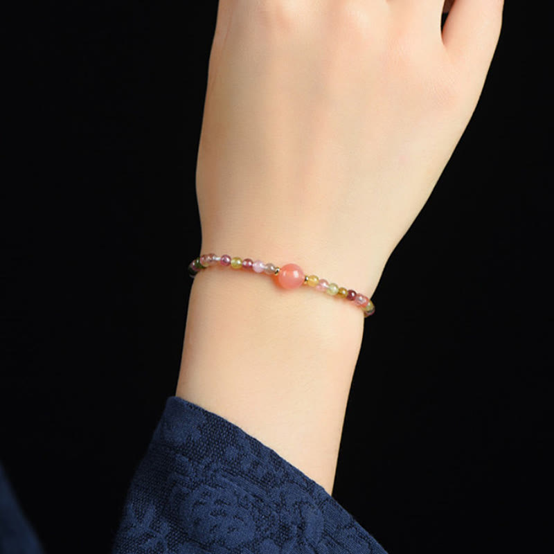 925 Sterling Silver Natural Tourmaline Yanyuan Agate Bead Positive Bracelet