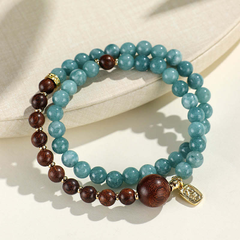 Blue Chalcedony Green Sandalwood Small Leaf Red Sandalwood Double Wrap Emotional Balance Bracelet