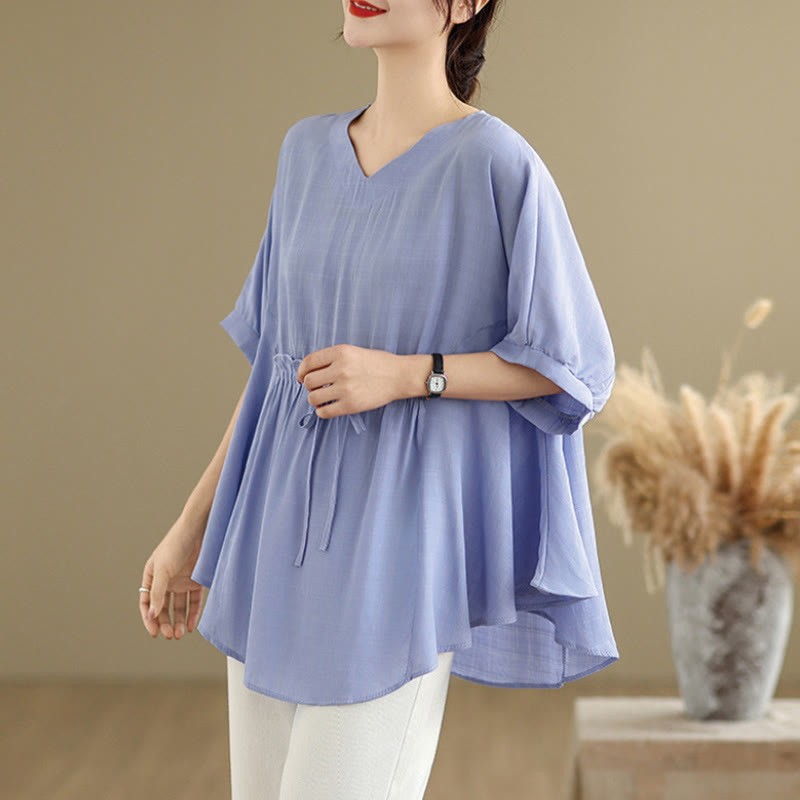 Casual Solid Color Half Sleeve Half Button Women's T-Shirt