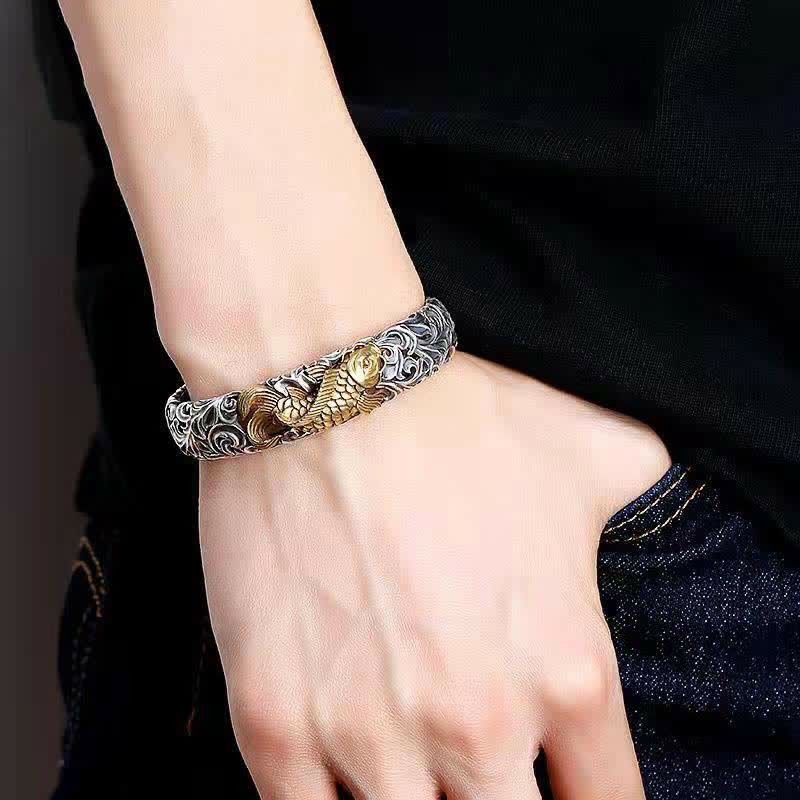 Koi Fish Grass Pattern Prosperity Wealth Bracelet Bangle