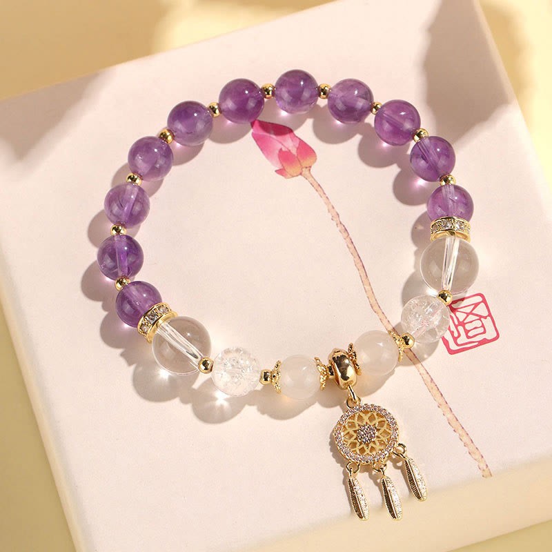 Green Strawberry Quartz Amethyst Crystal Dreamcatcher Healing Bracelet