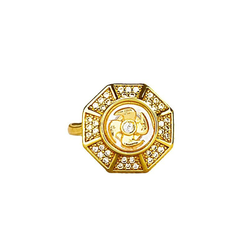 Gold Plated Copper Windmill Feng Sheng Shui Qi Luck Wealth Adjustable Ring