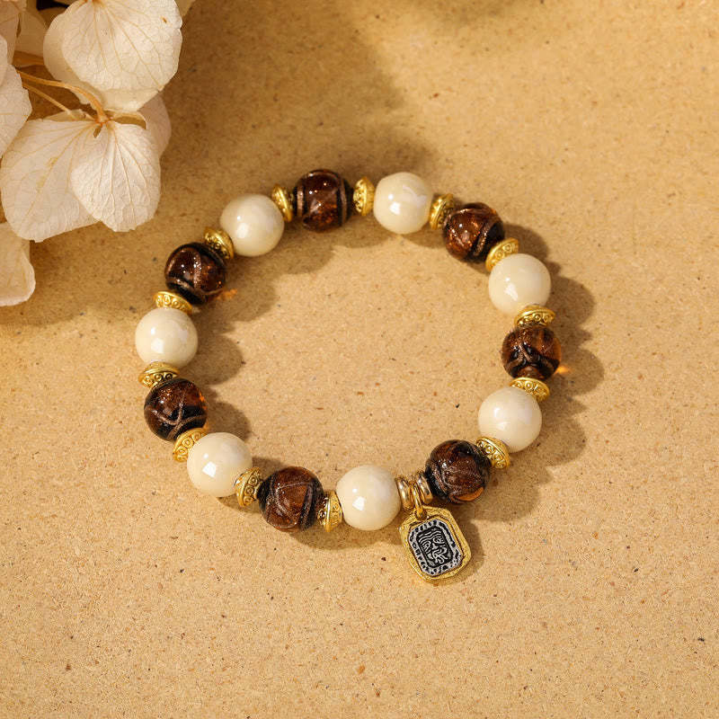 Tibetan Zakiram Goddess of Wealth Charm Liuli Glass Incense Ash Porcelain Bead Protection Bracelet