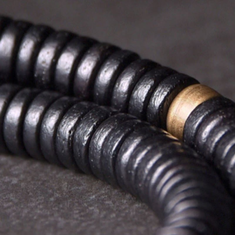 Ebony Wood Copper Brass Balance Ball Cuboid Double Wrap Bracelet Necklace