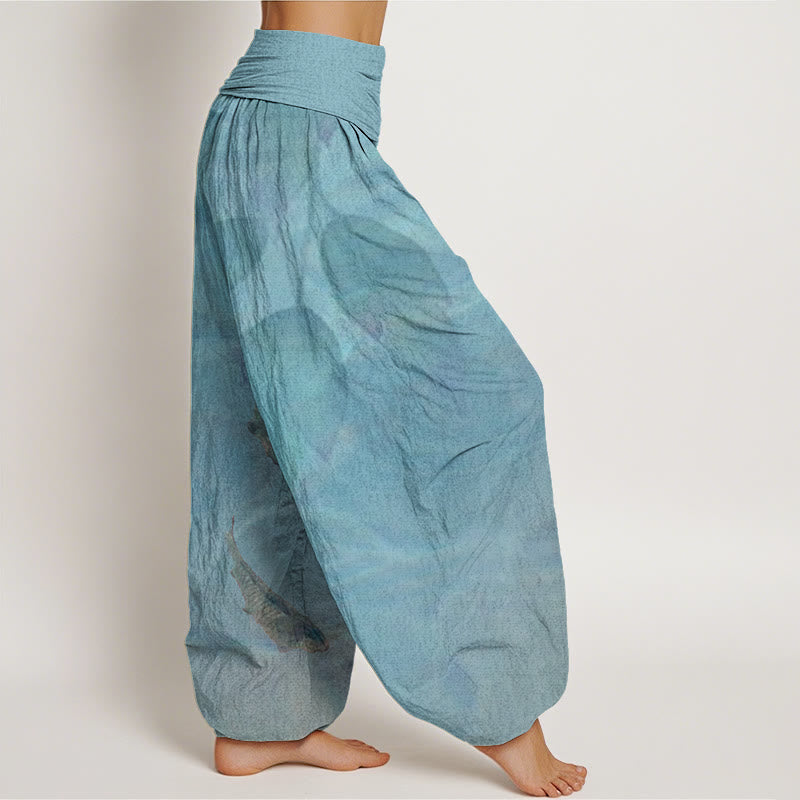 Koi Fish Leaves Pattern Women's Elastic Waist Harem Pants