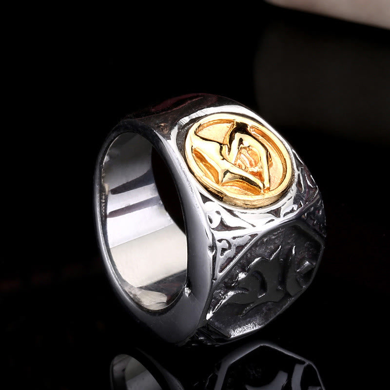 Tibetan Titanium Steel Greeting Hand Sword Sign Sanskrit Balance Ring
