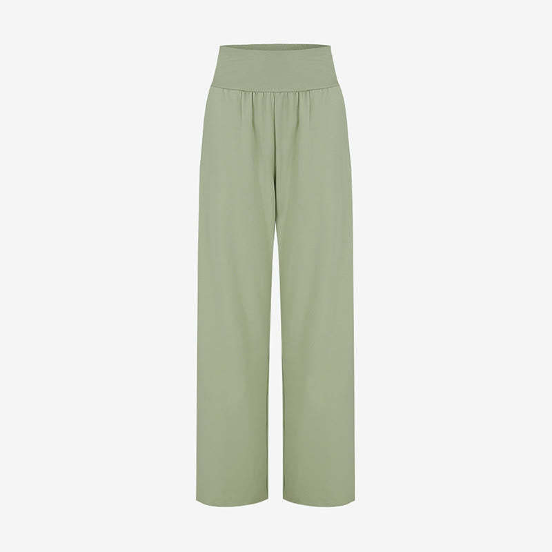 Casual Loose Tie-down Hem Plain High Waist Women's Leica Pants With Pockets
