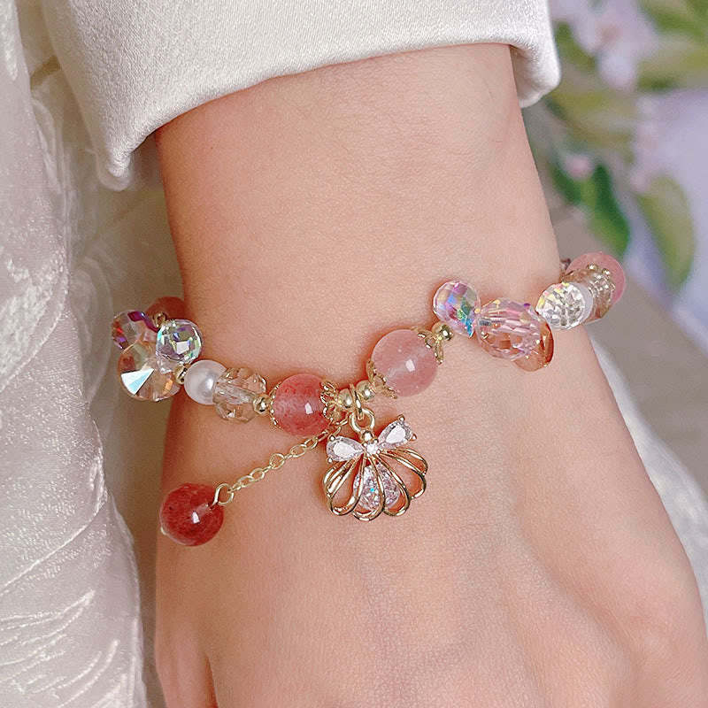 Natural Strawberry Quartz Pearl Shell Positive Bracelet