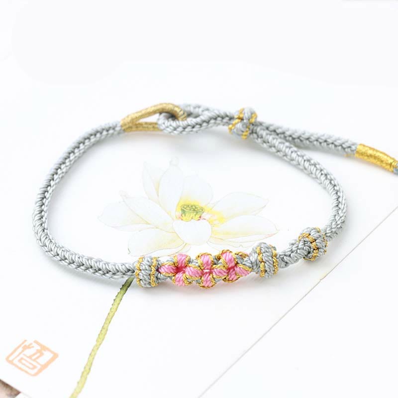 Handmade Three Peach Blossoms Luck Eight Strands Braided String Bracelet