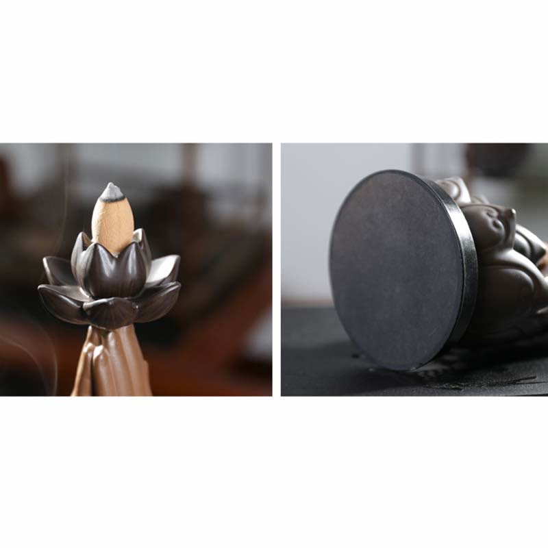 mystic zen Avalokitesvara Chenrezig Ksitigarbha Ceramic Lotus Blessing Backflow Incense Burner