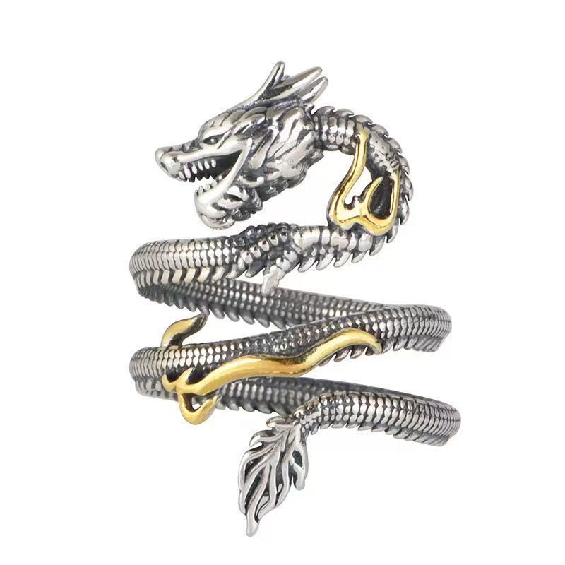 Vintage Dragon Pattern Protection Ring