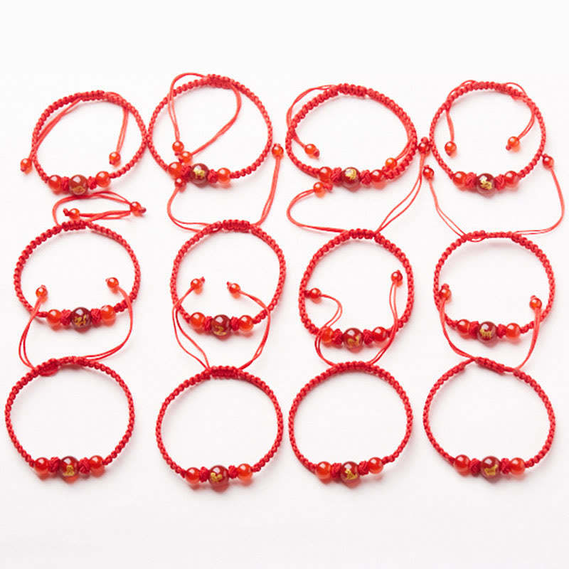 Natural Red Agate Chinese Zodiac Red String Braided Protection Luck Bracelet