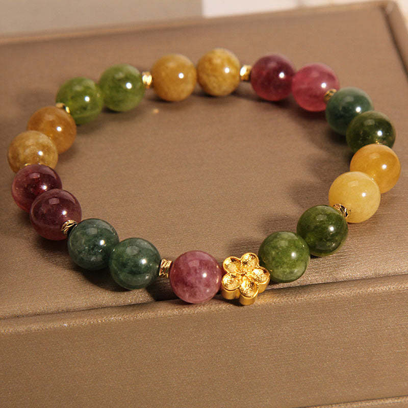 Natural Colorful Tourmaline Golden Flower Positive Bracelet