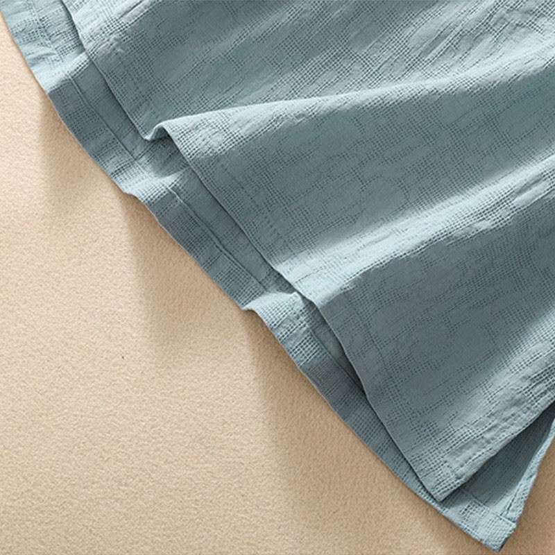 Plum Blossom Embroidery Frog-Button Short Sleeve Cotton Linen Shirt