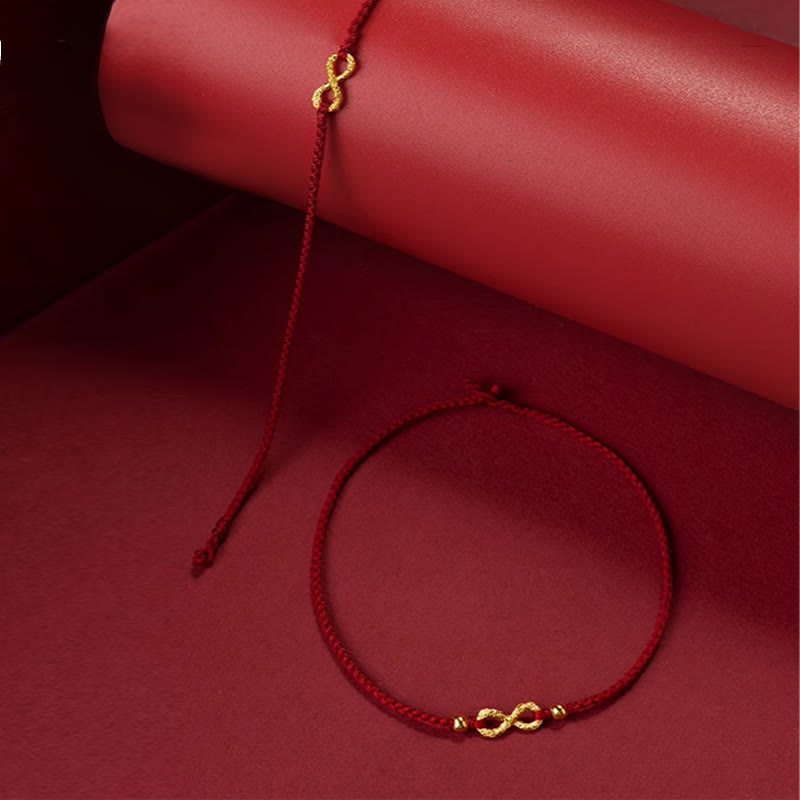 999 Gold Mobius Infinite Love Fu Character Copper Coin Protection Handmade Ultra-Thin Rope Bracelet