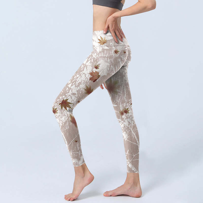 Maple Leaves Branches Print Gym Leggings Women's Yoga Pants