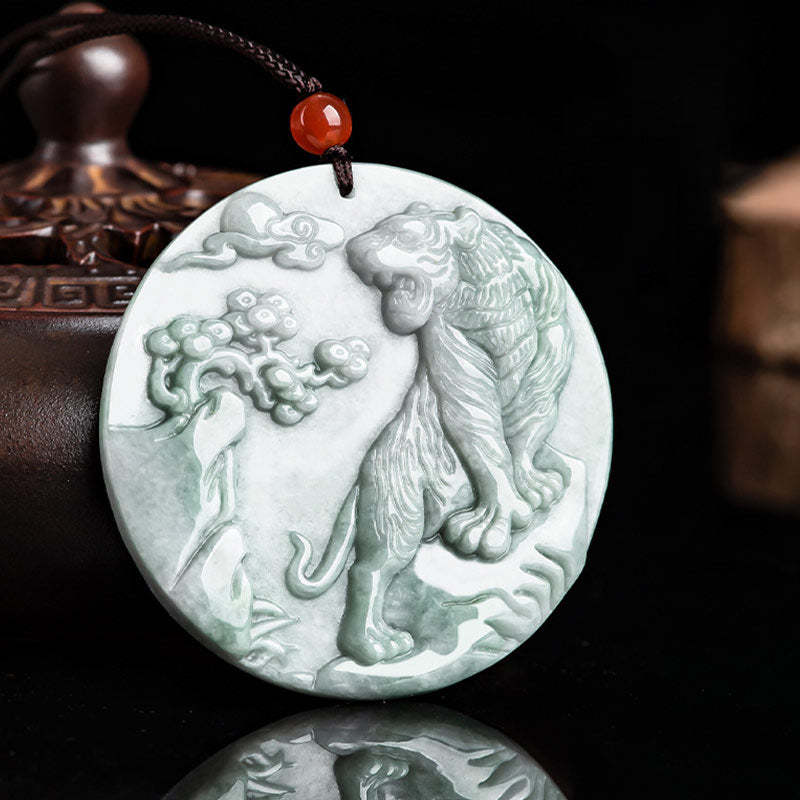 Chinese Zodiac Tiger Jade Protection Necklace String Pendant