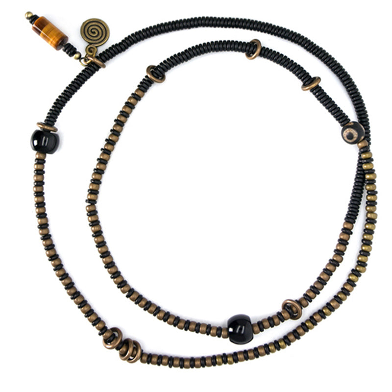 Ebony Wood Dzi Bead Copper Peace Couple Bracelet Necklace Pendant