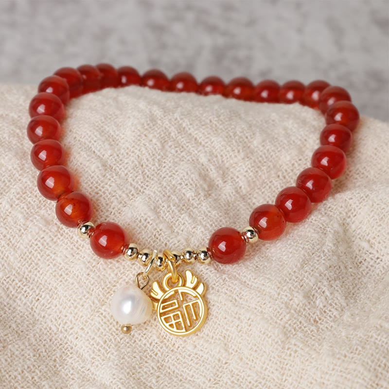 Year of the Dragon Red Agate Jade Peace Buckle Fu Character Success Bracelet (Extra 30% Off | USE CODE: FS30)