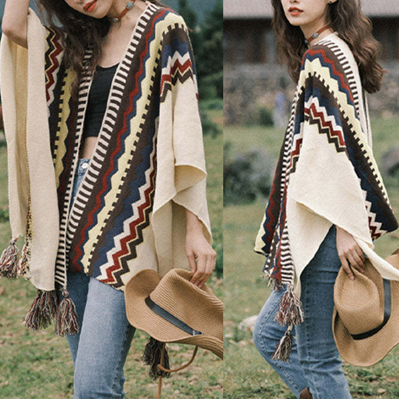 Tibetan Colorful Striped Shawl Tassels Cozy Warm Travel Scarf Wrap