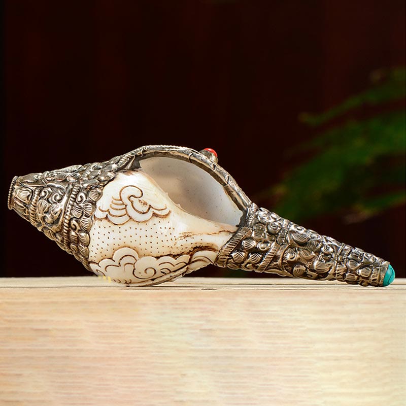 Tibetan Handmade Engraved Shankha mystic zen Conch Shell Wealth Positive Decoration