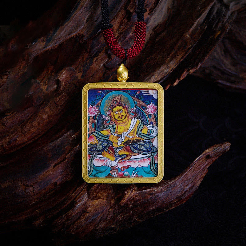 Tibetan Zakiram Nine-Tailed Fox Yellow God of Wealth Painted Thangka Hope Necklace Pendant