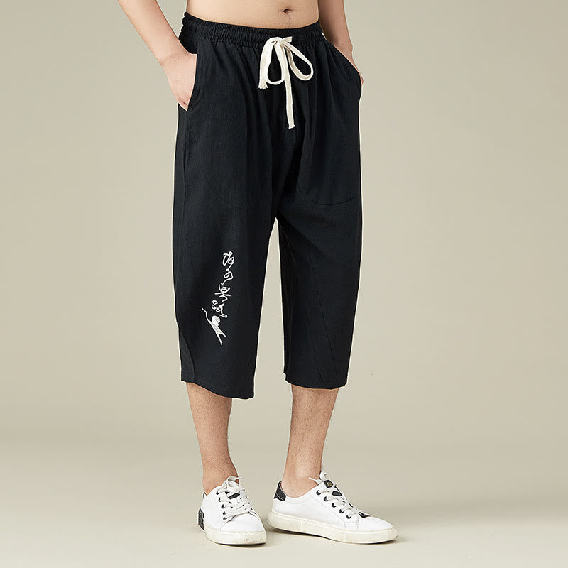Casual Solid Color Men's Straight Leg Shorts With Pockets Leisure Cotton Men's Pants