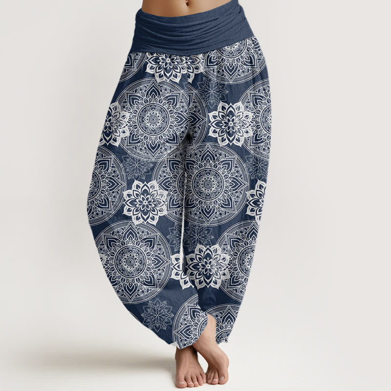Casual Round Mandala Flower Design Women's Elastic Waist Harem Pants