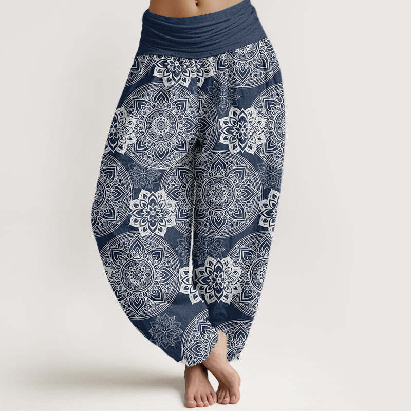 Casual Round Mandala Flower Design Women's Elastic Waist Harem Pants