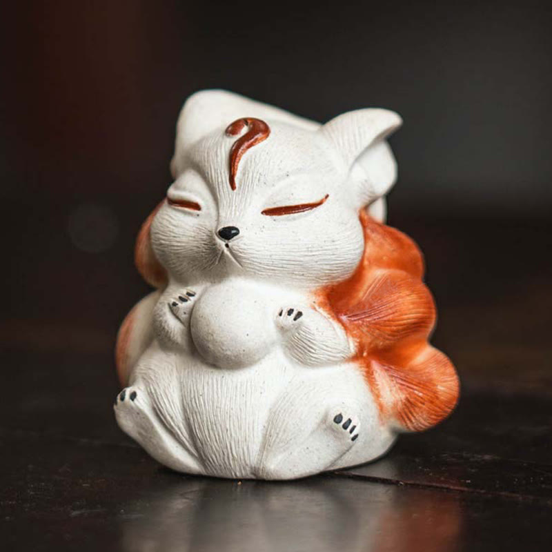 Mini Nine-Tailed Fox Purple Clay Luck Desk Decoration