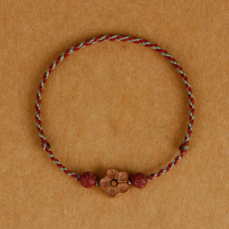 Peach Wood Small Peach Blossom Cinnabar Wealth String Bracelet Anklet