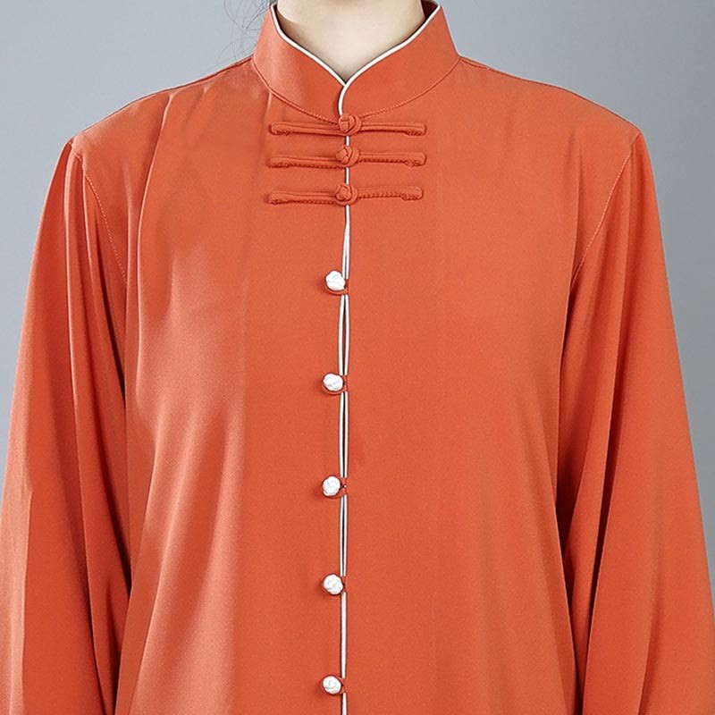 2Pcs Fall Solid Color Frog-Button Tai Chi Meditation Qigong Zen Practice Unisex Cotton Clothing Set