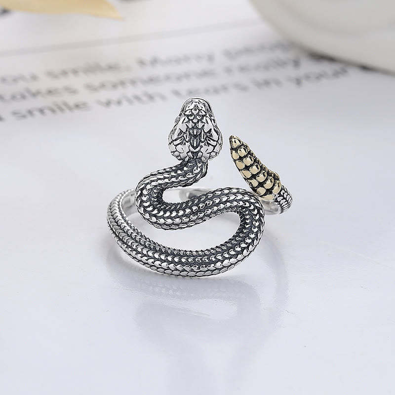 925 Sterling Silver Year Of The Snake Calm Balance Adjustable Ring