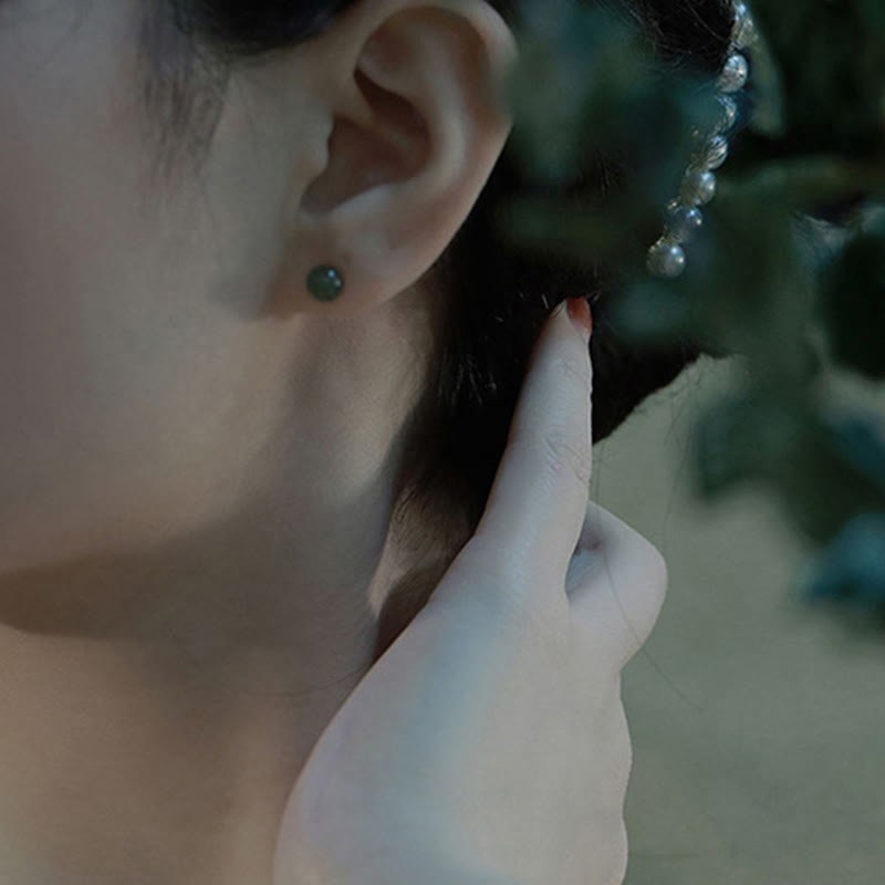 Round Jade Beaded Luck Stud Earrings