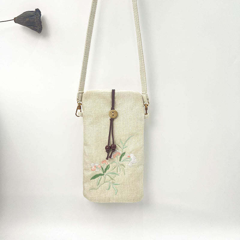 Small Embroidered Flowers Crossbody Bag Shoulder Bag Cellphone Bag 11*20cm