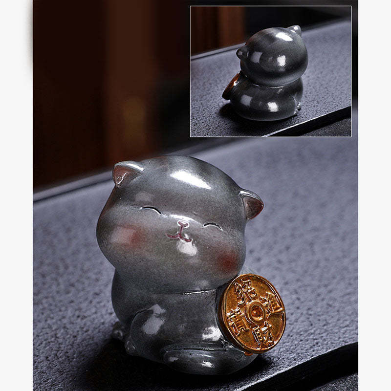 Color Changing Cute Mini Cat Resin Tea Pet Wealth Home Figurine Decoration