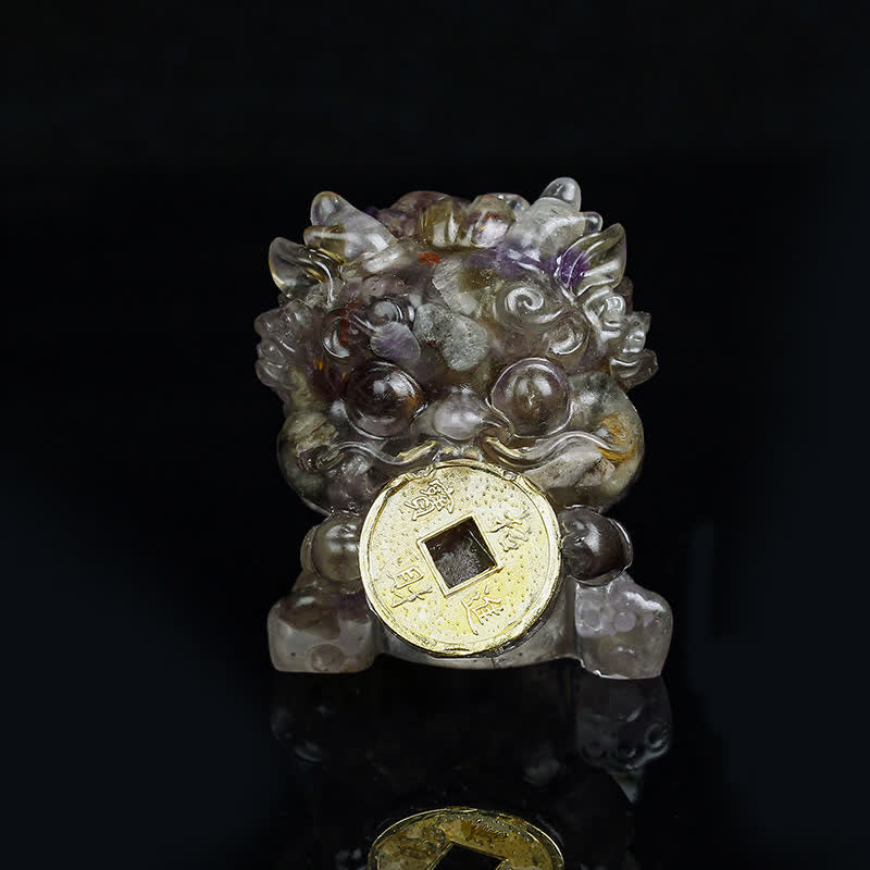 Handmade Cute PiXiu Gold Coin Crystal Fengshui Energy Wealth Fortune Home Decoration