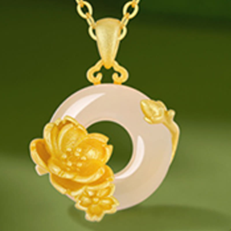 Chalcedony 925 Sterling Silver Peace Buckle Flowers Necklace Pendant