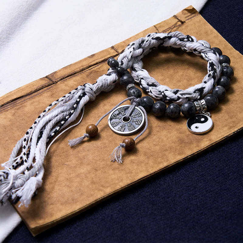 Black Glitter Stone Cat's Eye Yin Yang Mountain Ghosts Spend Money Power Double Layer Rope Bracelet