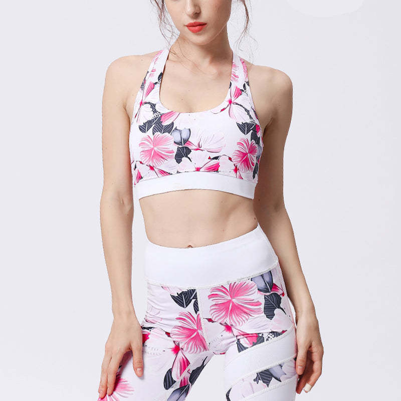 2Pcs Sunflower Flowers Leaves Print Top Pants Sports Fitness Yoga Women's Yoga Sets