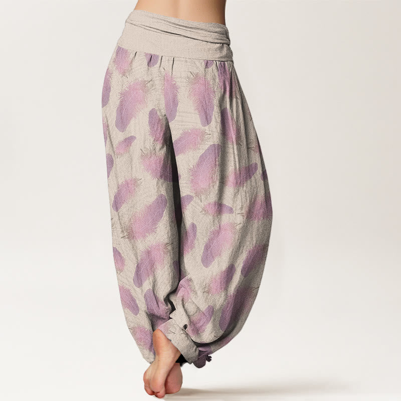 Casual Feathers Pattern Women's Elastic Waist Harem Pants