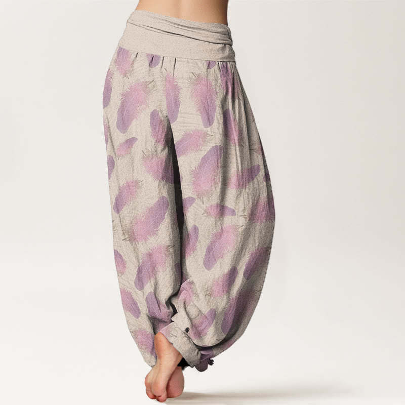 Casual Feathers Pattern Women's Elastic Waist Harem Pants