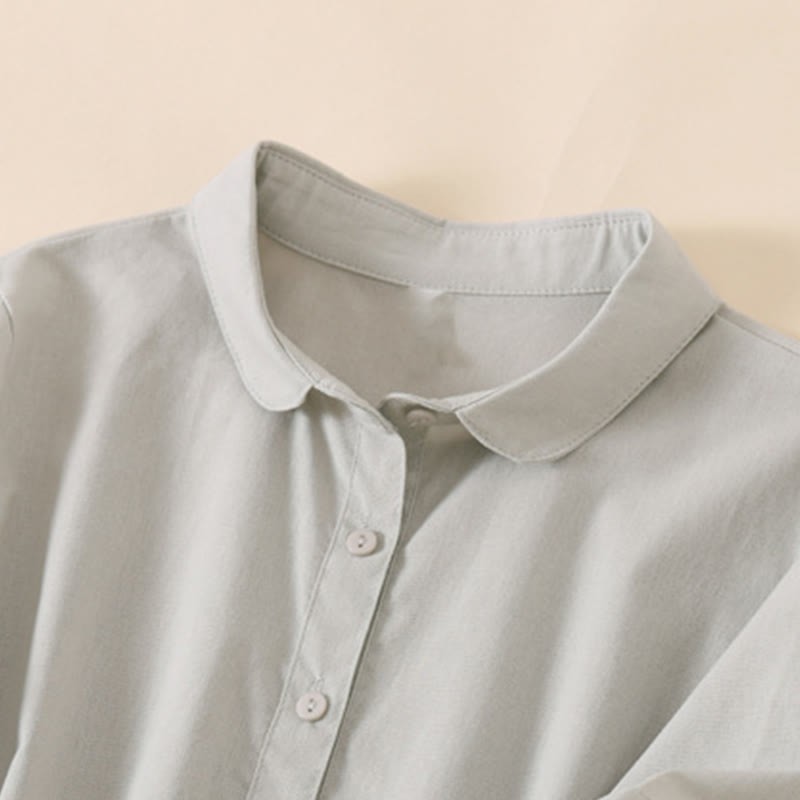 Summer Buttons Design Short Sleeve Cotton Linen Midi Dress With Pockets