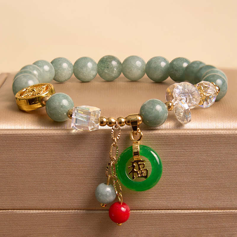 Strawberry Quartz Jade Fu Character Charm Healing Bracelet