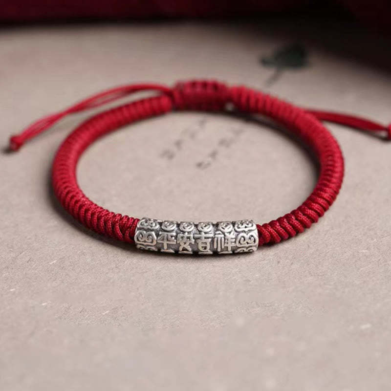Handmade 999 Sterling Silver Peace and Good Fortune Om Mani Padme Hum Luck?Rope Bracelet