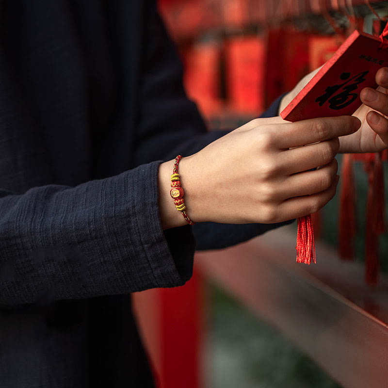 999 Gold Chinese Zodiac Natal mystic zen Year of the Snake Luck Handcrafted Rope Bracelet